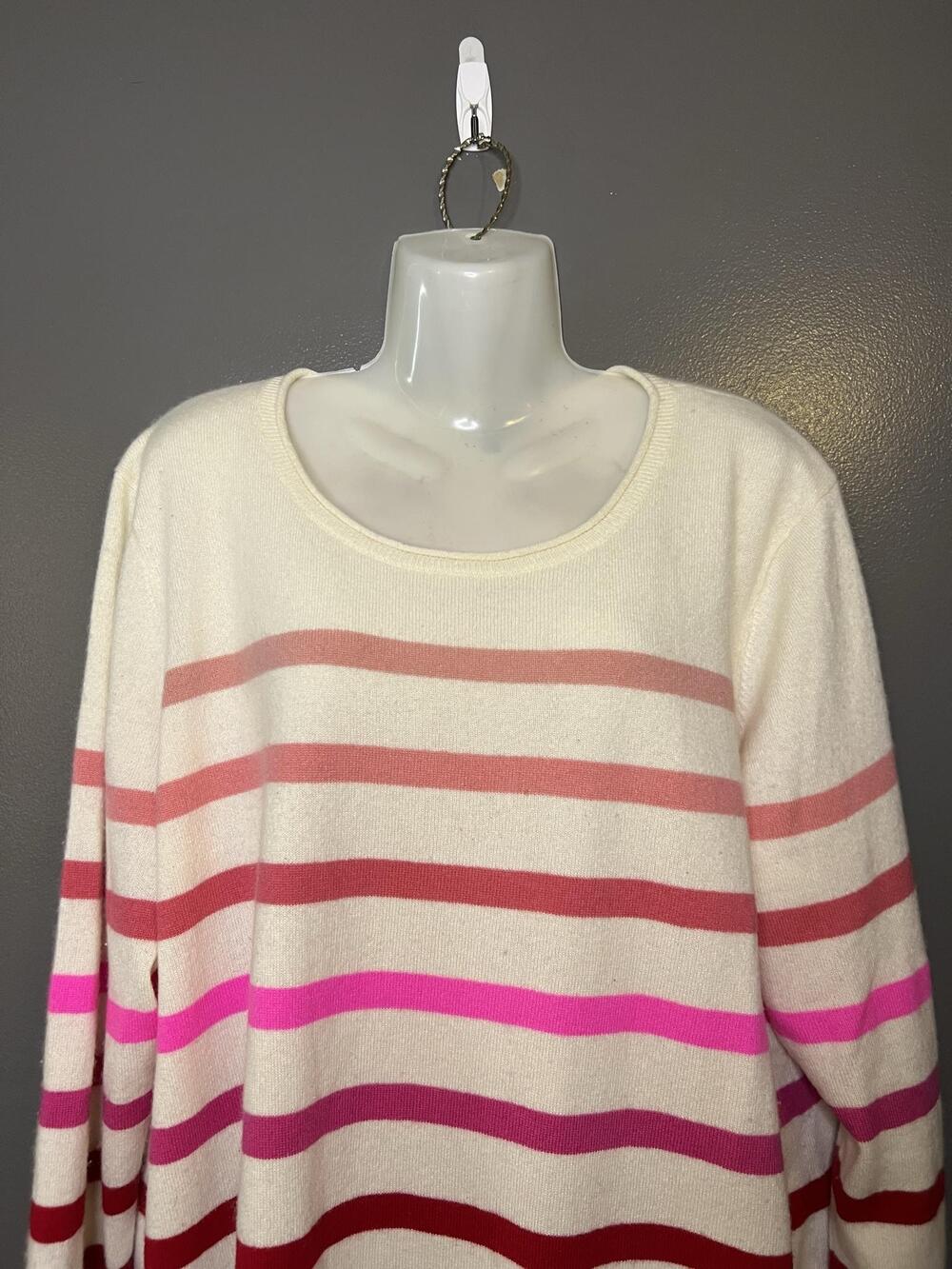 Talbots Sweater Womens Plus 2X White Striped 100% Cashmere Scoop Neck Pullover